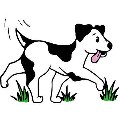 A cartoon dog walking happily